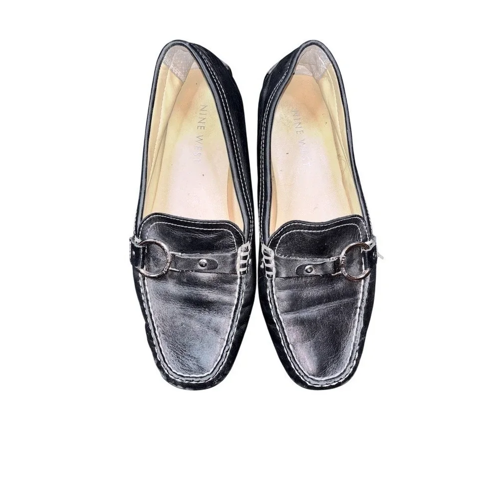 Nine West Womens Loafer Flats Black Slip-On Square Toe Buckle Detail 7 capsule